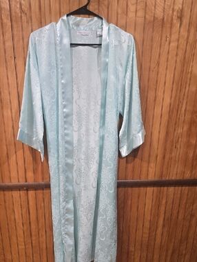 Vintage Seafoam Green Kimono Robe Floral Brocade Pattern Size Small